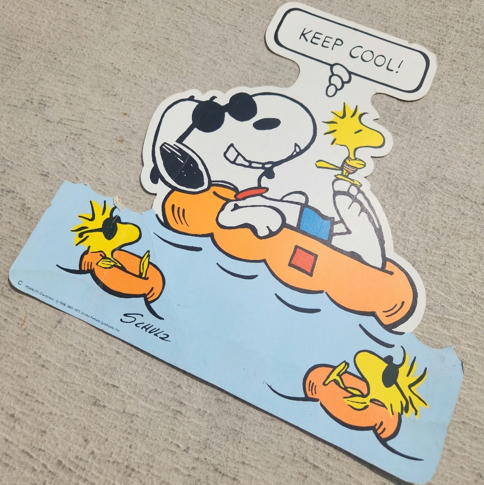 Vintage 70's Peanuts Snoopy & Woodstock Keep Cool Fan-Hanger Dual-Sided Cut-Out